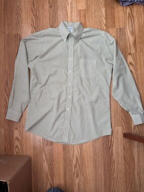 Brooks Brothers Green and White Check Button-Down Dress Shirt